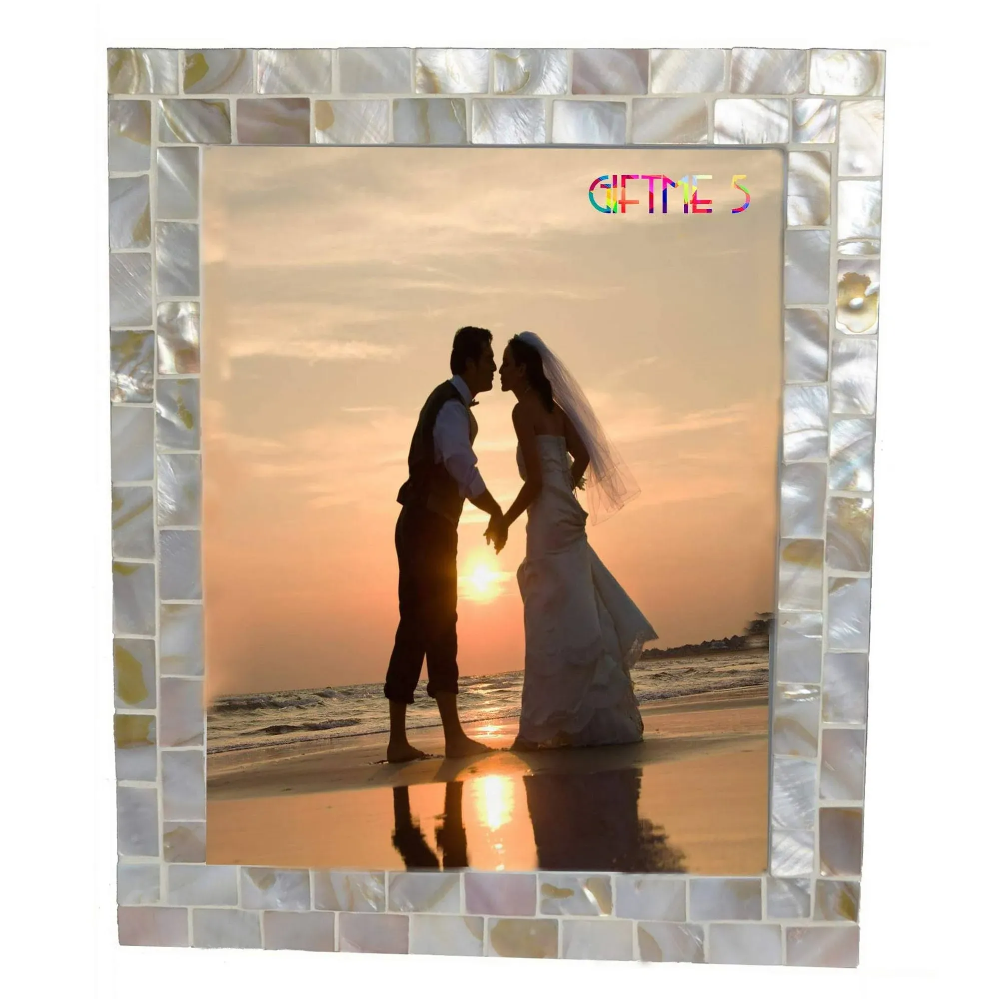 GIFTME 5 White Picture Frame 8x10 Wedding Picture Frame Mother of Pearl Photo Frames for Wall Hanging or Tabletop 8 by 10 inch (Natural White,1Pc)