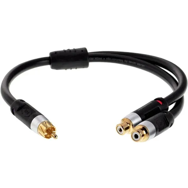 Mediabridge™ Ultra Series RCA Y-Adapter (12 Inches) - 1-Male to 2-Female for Digital Audio or Subwoofer - Dual Shielded with RCA to RCA Gold-Plated Connectors - Black(Part# CYA-1M2F-P)