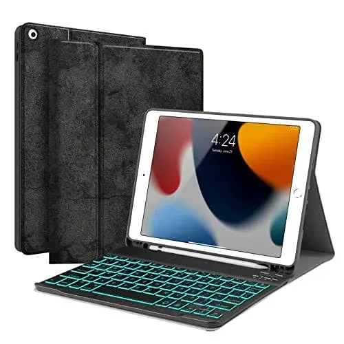 JUQITECH Touch iPad 9th 8th 7th Generation Keyboard Case - Wireless Backlit Magnetic Detachable Multi-touch Trackpad Touchpad Keyboard iPad 10.2 2021/2020/2019 Tablet Case with Keyboard, Pencil Holder