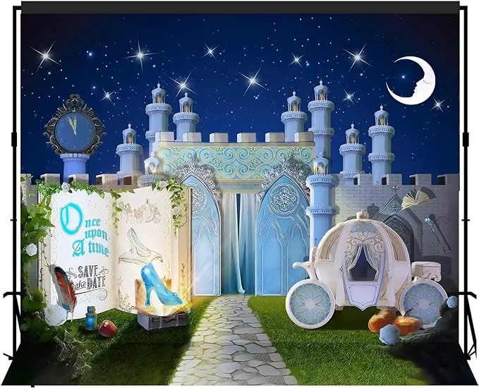 Fairytale Storybook Princess Castle Dreamy Night Backdrop, 12x10 Feet