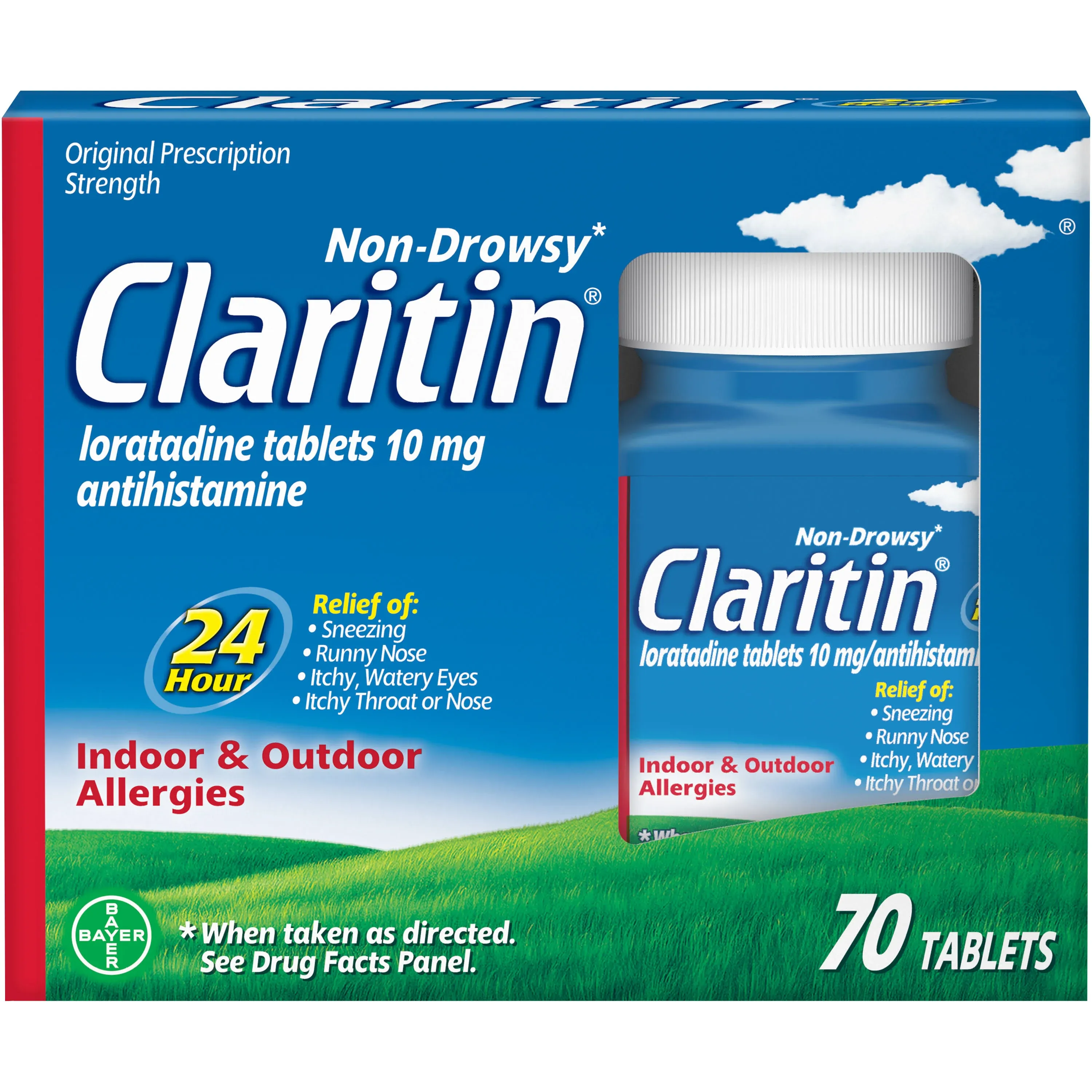 Claritin Non-Drowsy Indoor & Outdoor 24 Hour Allergy Relief, Tablets - 70 count