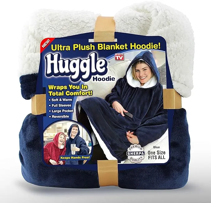 Huggle Hoodie, Fleece & Sherpa Wearable Blanket Hoodie, Blue Tie Dye