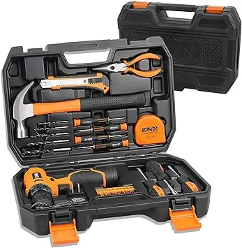 27 Pieces Household Hand Tool Kit with Toolbox (Orange)