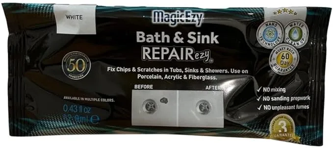 MagicEzy Bath & Sink RepairEzy (White) - Tub Repair Kit - Porcelain, Acrylic Tub, Enamel Sink, and Fibreglass Bathtub Repair Kit - Shower Base Refinishing - Chipped Tub Repair Kit