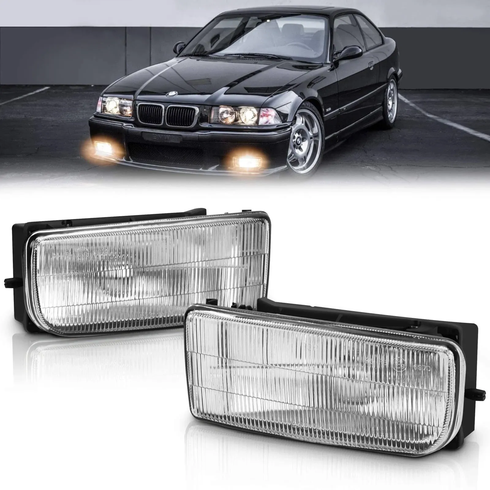 TangMiGe Fog Lights Lamps for 1992 1993 1994 1995 1996 1997 1998 1999 BMW (M3 / E36) 318i 318is 318ti 320i 323i 323is 325i 325is 328i 328is 3 Series Original Design, 1 Pair, Clear Lens, w/H1 Bulbs