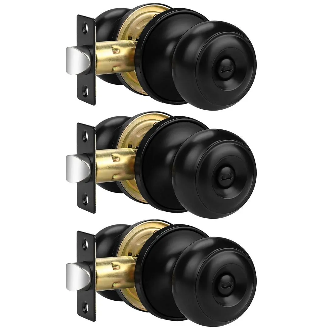 Haidms 3 Pack Matte Black Door Knobs Interior, Black Privacy Interior Door Knob for Bedroom or Bathroom Classic Black Round Doorknobs Hardware