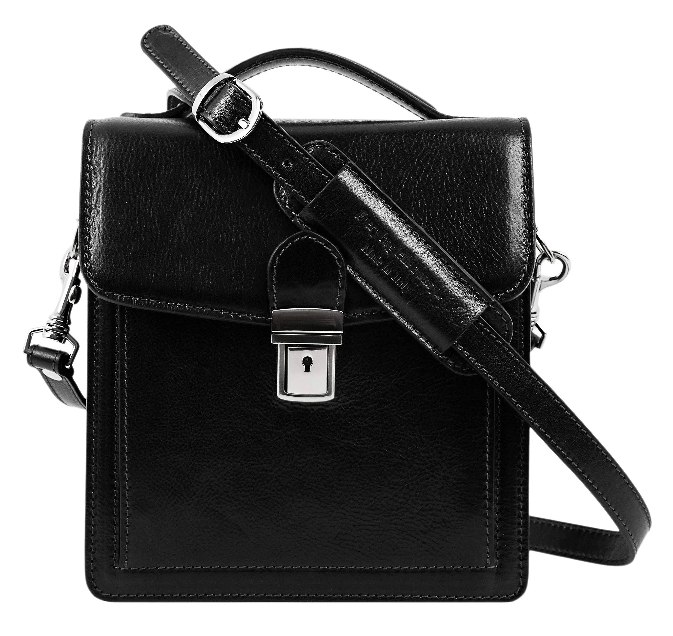 SMALL BLACK LEATHER BRIEFCASE / MESSENGER BAG - WALDEN by Time Resistance