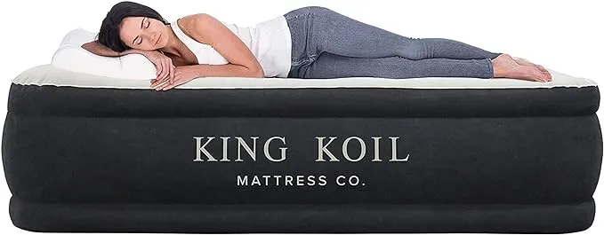 King Koil Luxury Full Size Plush Pillow Top Air Mattress with Built-in Pump, Black