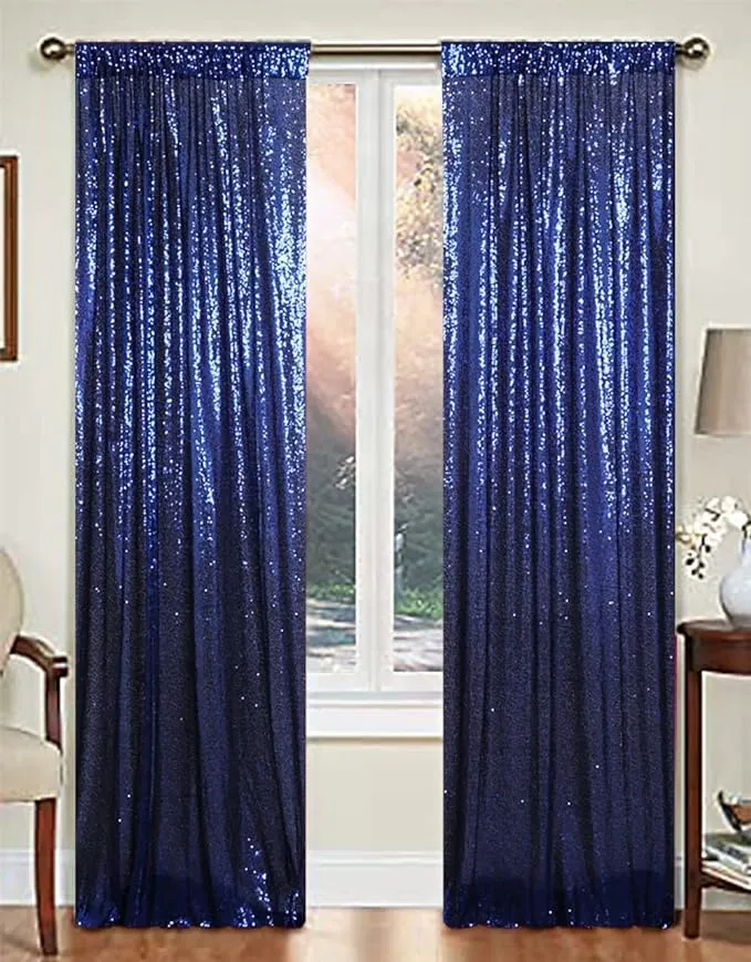 Sequin Curtains 2 Panels 2ftx8ft Navy Blue Sequin Curtain Backdrop Sequin Window