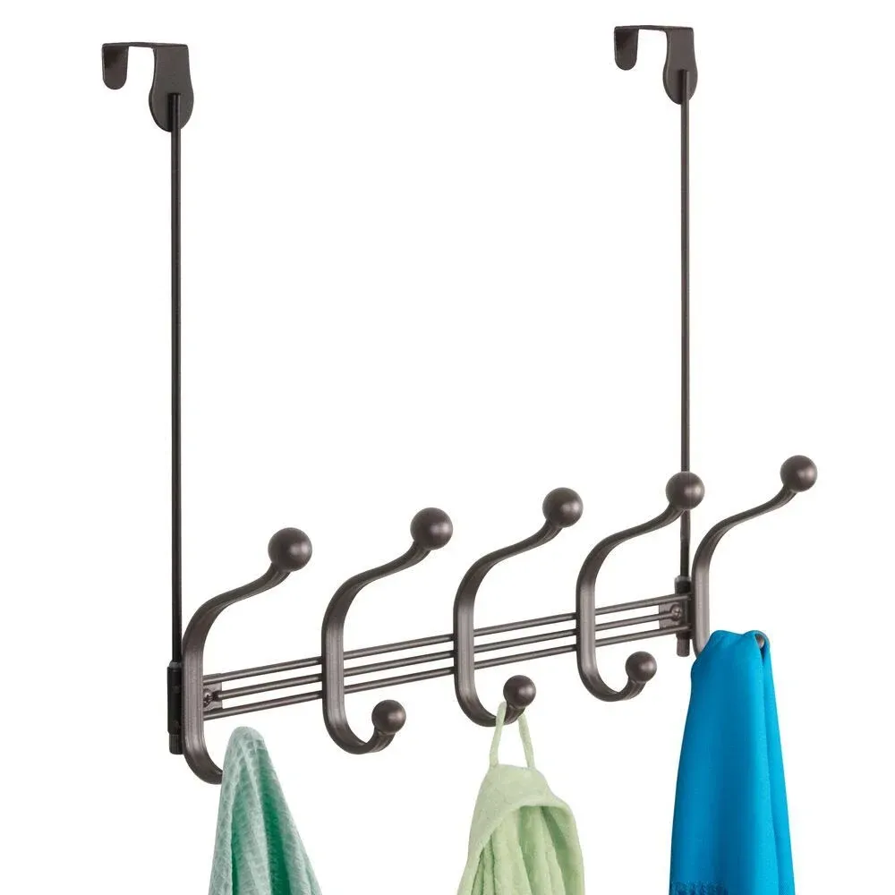 mDesign Closet Over Door/Wall Mount 10 Hook Storage Organizer Rack - Bronze