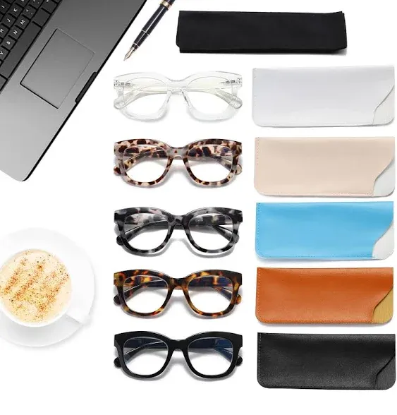 5 Pack Fashion Reading Glasses for Women Blue Light Blocking Oversized Readers Spring Hinge Computer Readers Fashion,5 Colors