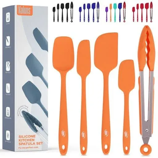 Kaluns Silicone Spatula Set, 4 Rubber Spatulas 600°F Heat Resistant, Nonstick Seamless Design with Stainless Steel Core, Dishwasher Safe, BPA free, Bonus Tongs Included