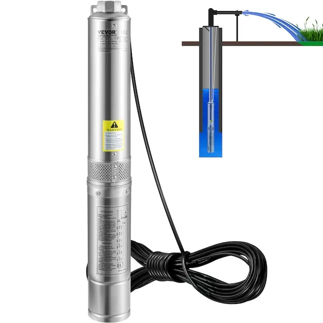 VEVOR Deep Well Submersible Pump, 0.5HP 230V/60Hz, 28gpm 167ft Head, with 33ft E