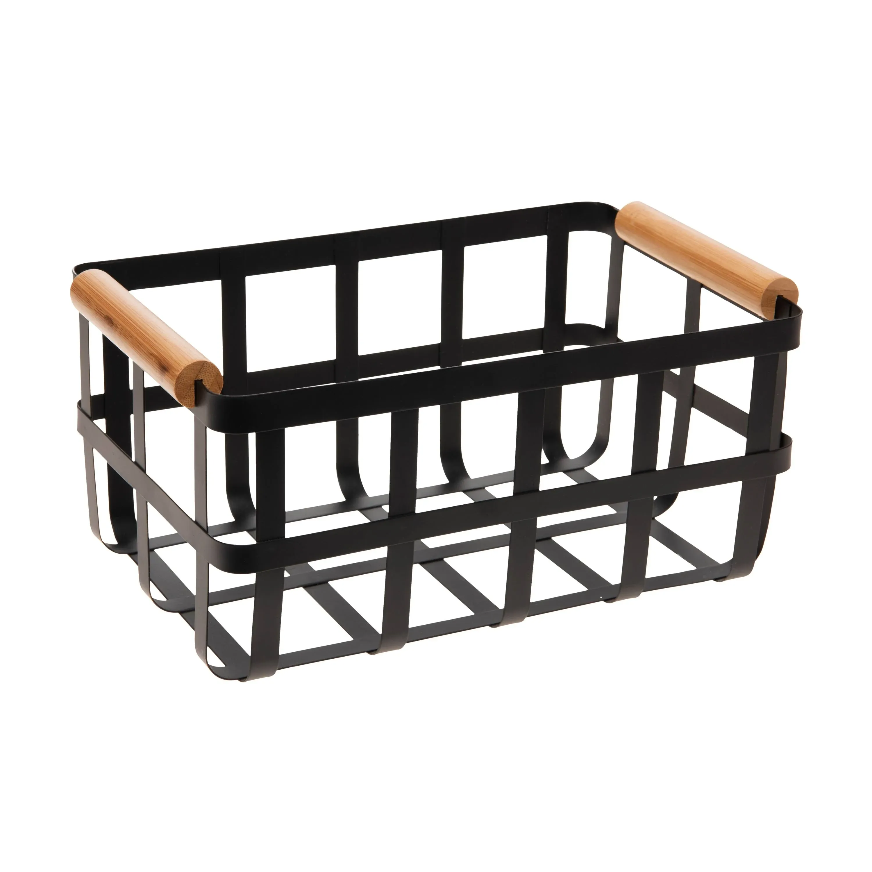 Large Metal Basket with Bamboo Handles Black - Simplify