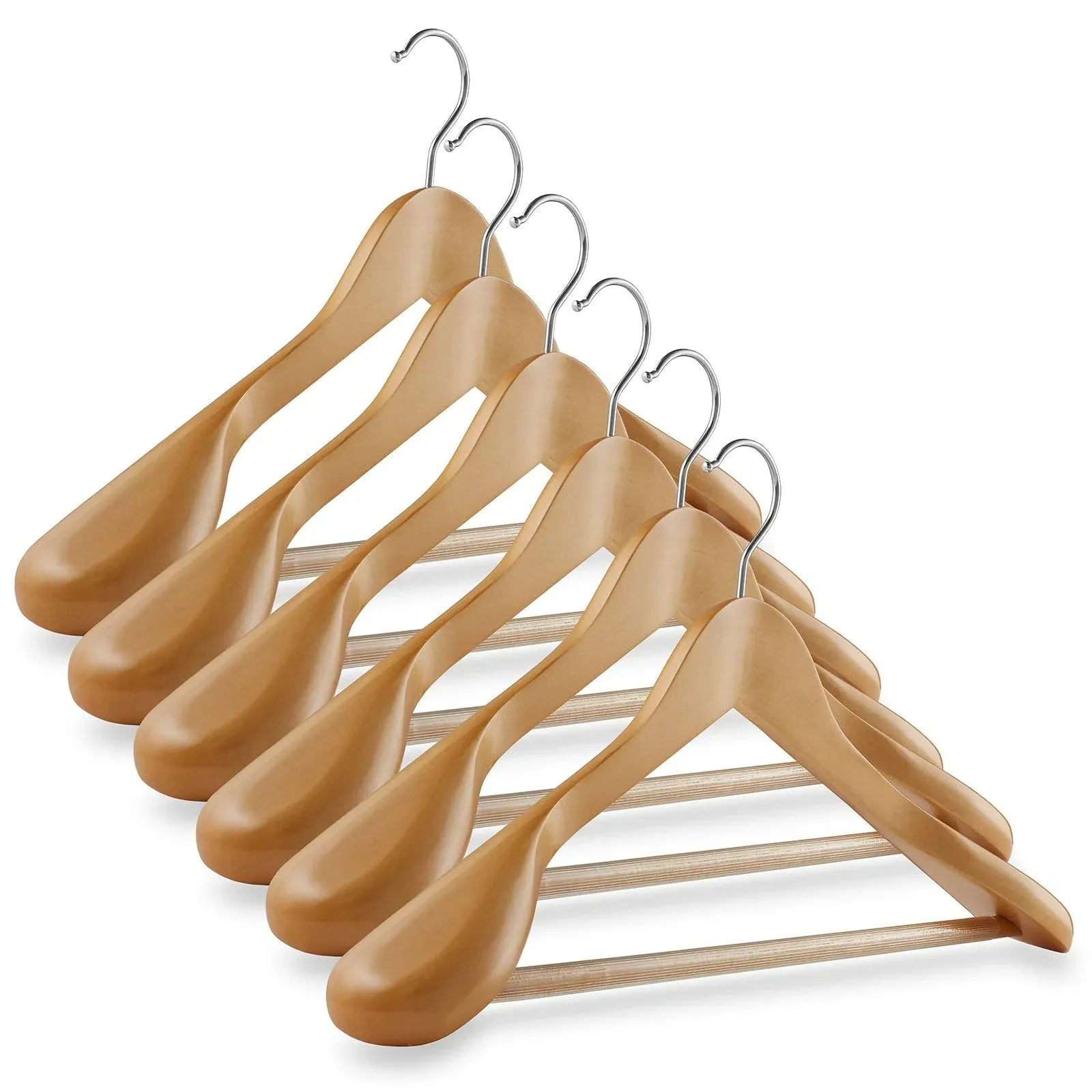 6-Pack Wide Shoulder Wooden Suit Hangers - Walnut by Casafield