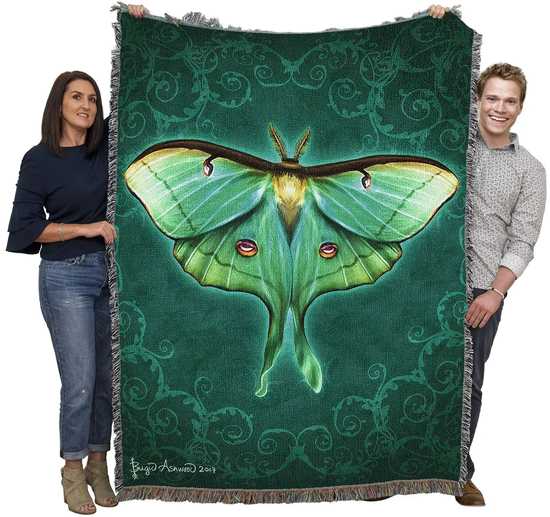 Pure Country Weavers Damask Luna Moth Blanket by Brigid Ashwood - Gift Fantasy Tapestry Throw Woven from Cotton - Made in The USA (72x54)