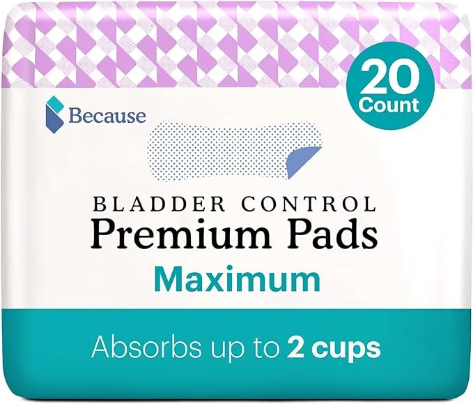 Because Premium Incontinence Pads for Women - Overnight Absorbency, 20 Ct