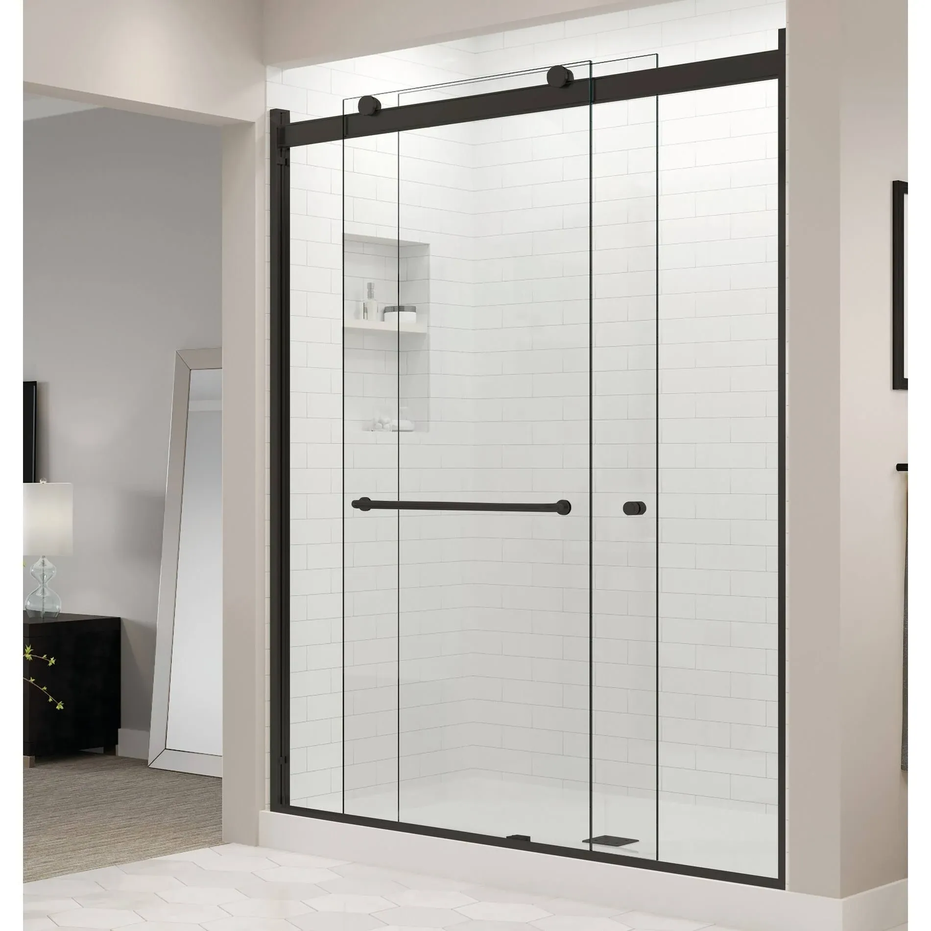 Basco Rtlh05b4870cl Rotolo 70 inch High x 48 inch Wide Bypass Semi Frameless Shower Door - Black