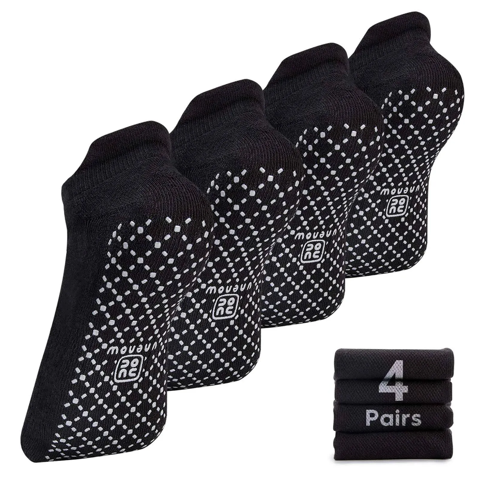  Unisex Non Slip Grip Socks with Cushion for Large 4 Pairs-4 Pairs of Black