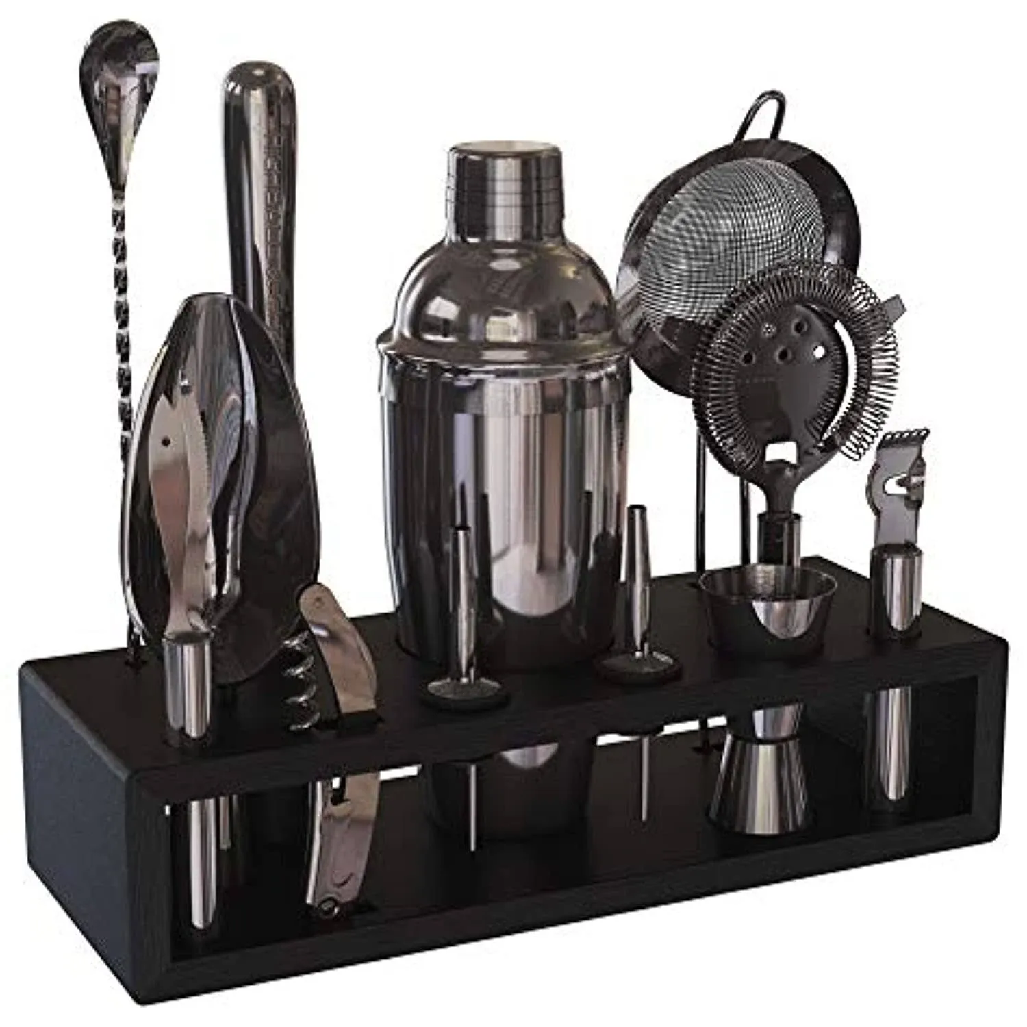 Highball & Chaser Gunmetal Plated Bartender Kit with Espresso Bamboo Stand ...