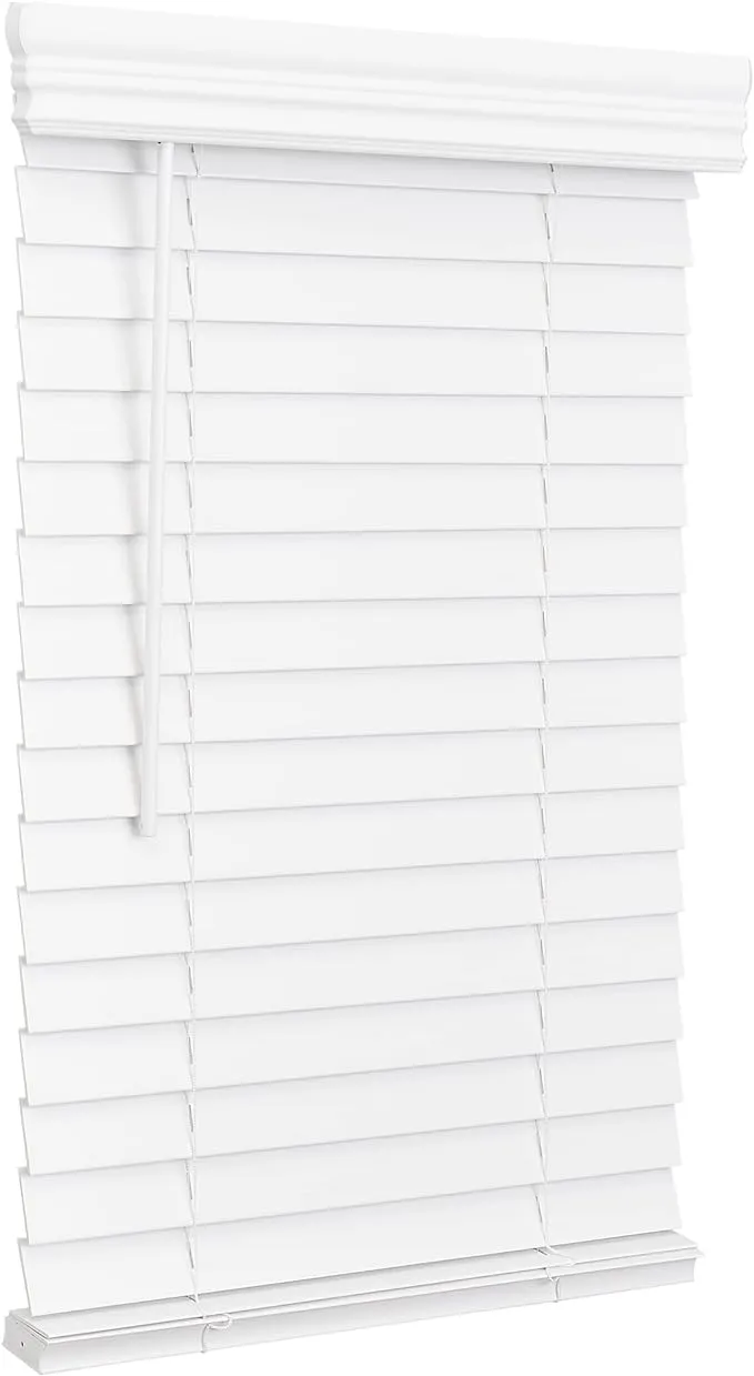 Lotus & Windoware Cordless, 2 Inch Faux Wood Blind, 14" Wide x 84" Long, Window Blinds, Blinds & Shades, Blinds for Indoor Windows, Embossed, Bright White, (Actual Size - 13.5" x 84")