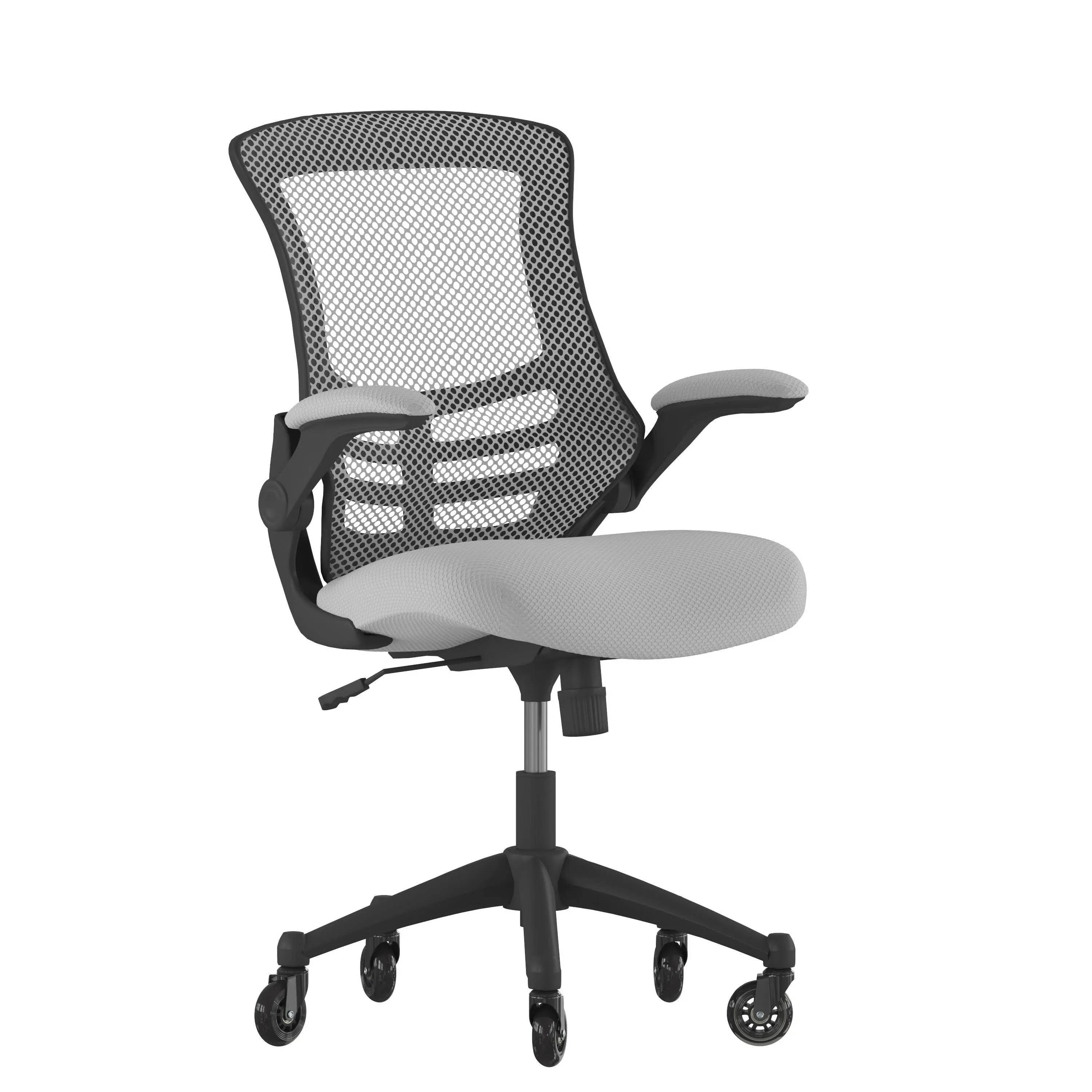 Flash Furniture Kelista Mid-Back Dark Gray Mesh Swivel Ergonomic Task Office Chair with Flip-Up Arms and Transparent Roller Wheels