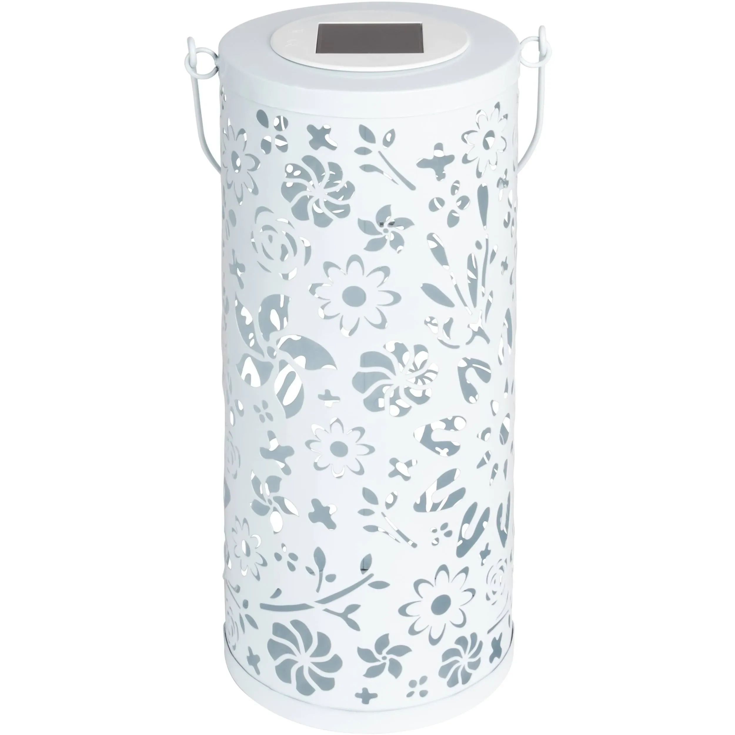 Bloom 12 in. White Integrated LED Outdoor Bulkhead Solar Punched Metal Lantern