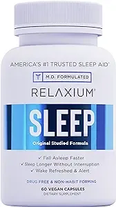 Relaxium Natural Sleep Aid | Non-Habit Forming | Sleep Supplement for Longer Sleep & Stress Relief w/Magnesium, Melatonin, GABA, Chamomile, & Valerian (60 Vegan Capsules, 30 Day Supply)