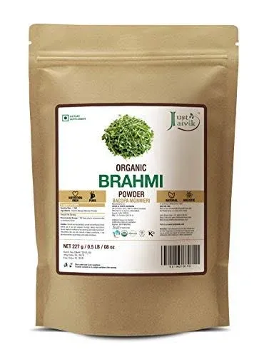 Just Jaivik 100% Organic Brahmi Powder Bacopa Monnieri- USDA Certified Organic, 227 GMS / 1/2 LB Pound / 08 Oz