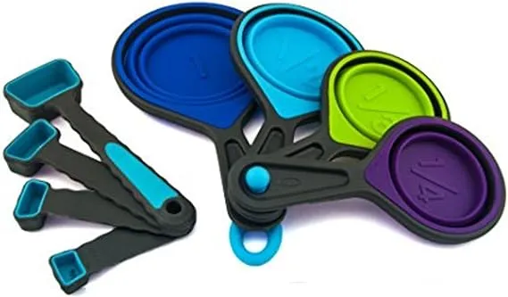 8-Piece Set Collapsible Silicone Measuring Cups and Plastic Spoons