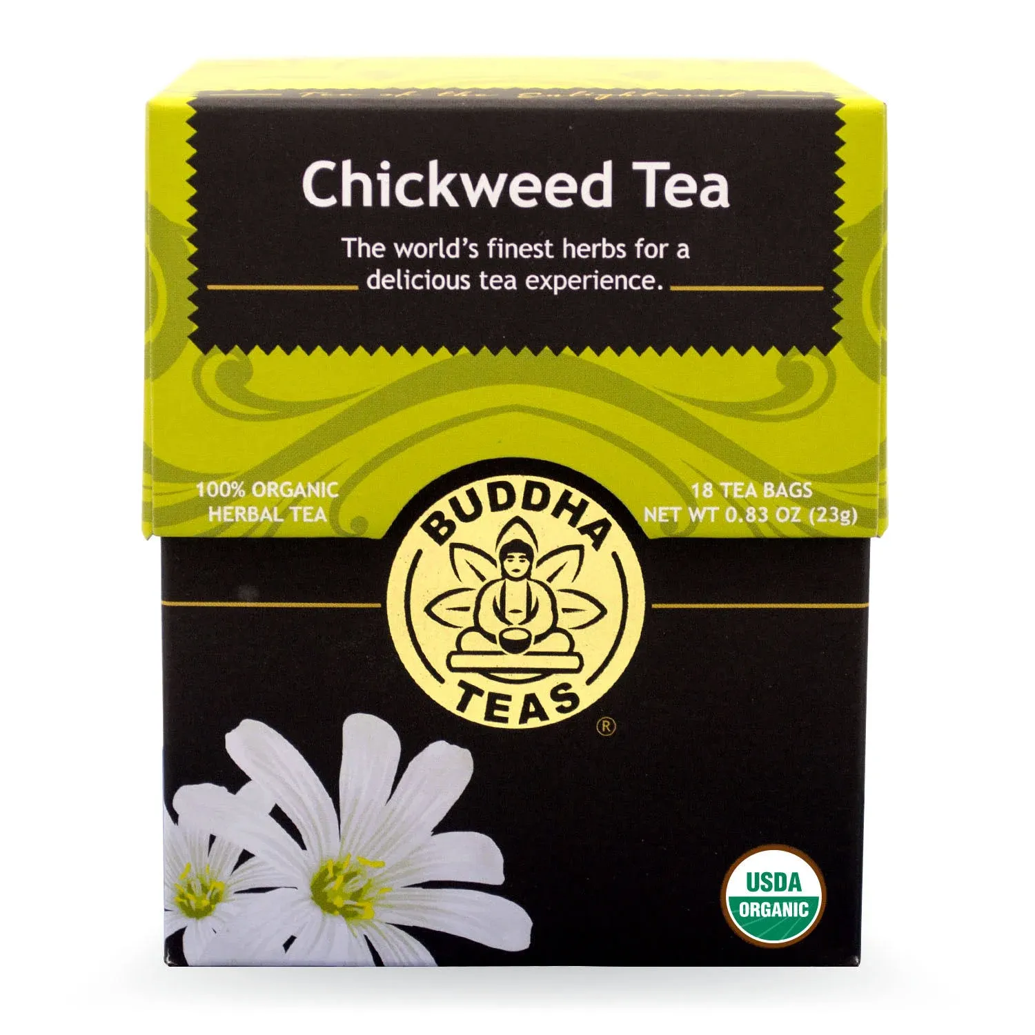 Buddha Teas Organic Chickweed Tea - OU Kosher, USDA Organic, CCOF Organic, 18 Bleach-Free Tea Bags