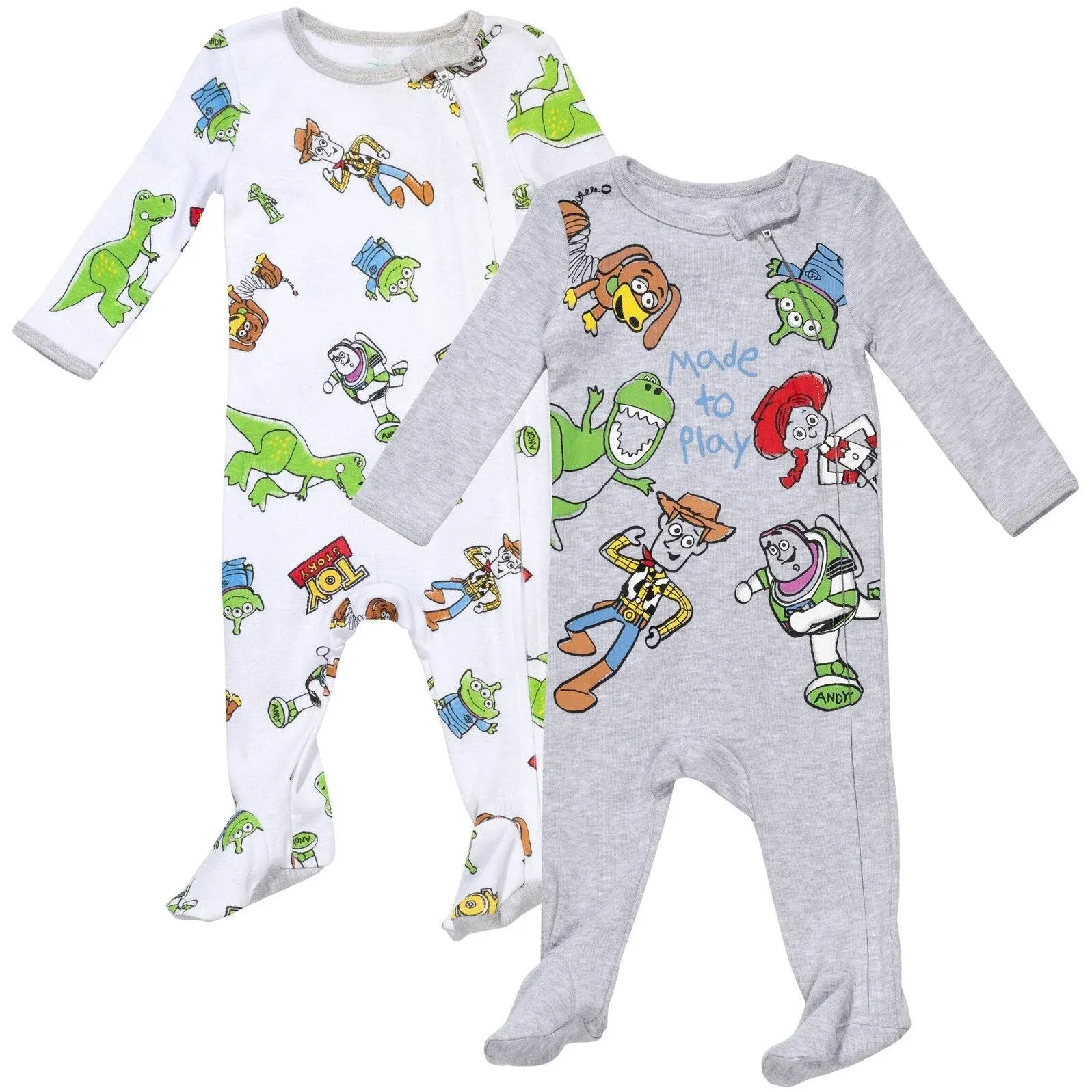 Disney Pixar Toy Story Buzz Lightyear Woody Newborn Baby Boys 2 Pack Zip Up Sleep ...