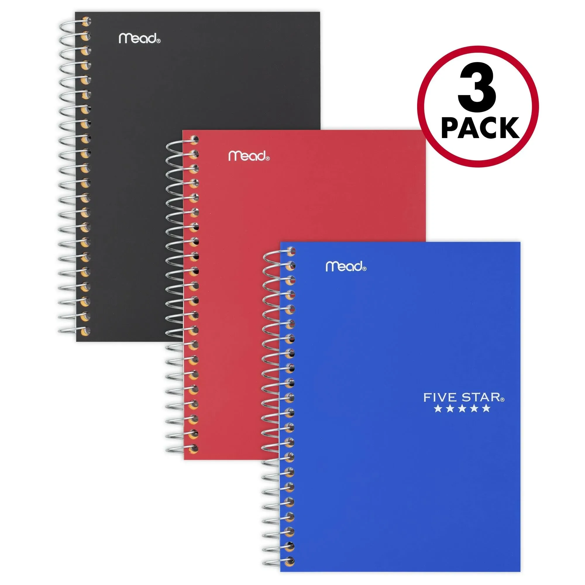 Five Star Personal Spiral Notebook College Ruled 7 inch x 4 3/8 inch 3 Pack