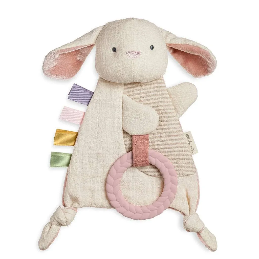 Itzy Ritzy - Bitzy Crinkle Sensory Toy with Teether; Features Ribbons, Crinkle Sound & Soft, Braided Teething Ring; Bunny