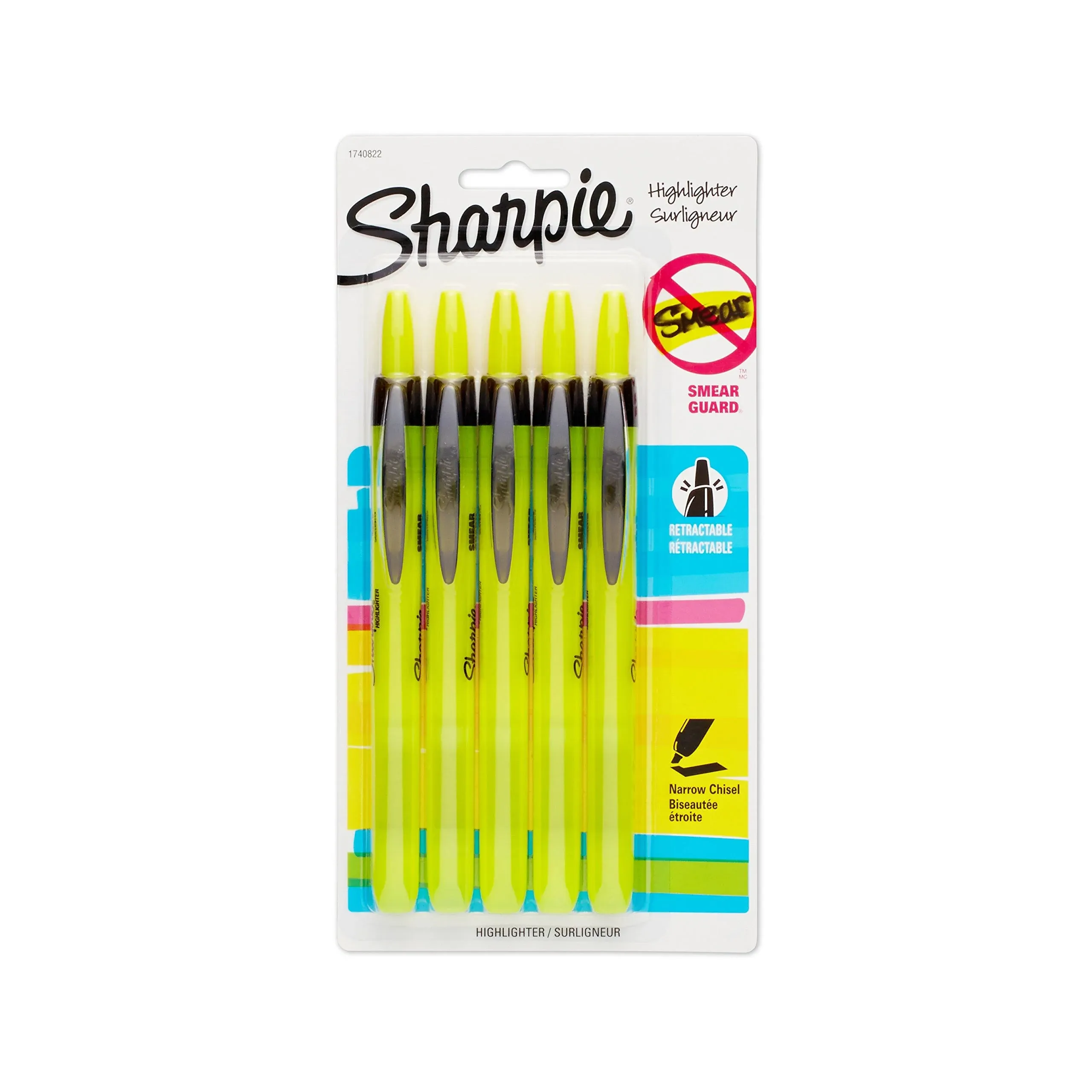 Sharpie® Accent® Retractable Highlighters, Fluorescent Yellow, Pack Of 5