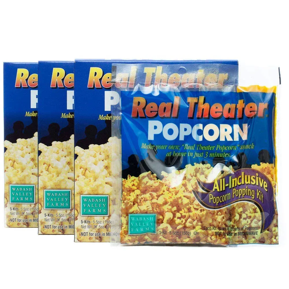 All in One Popcorn Packs - Wabash Valley Farms All Inclusive Popping Kits, Real Theatre Popcorn, Popcorn Kernels for Popcorn Machine, All in One Popcorn Kernels, Popcorn Kit, 1 Pack 5 Kits