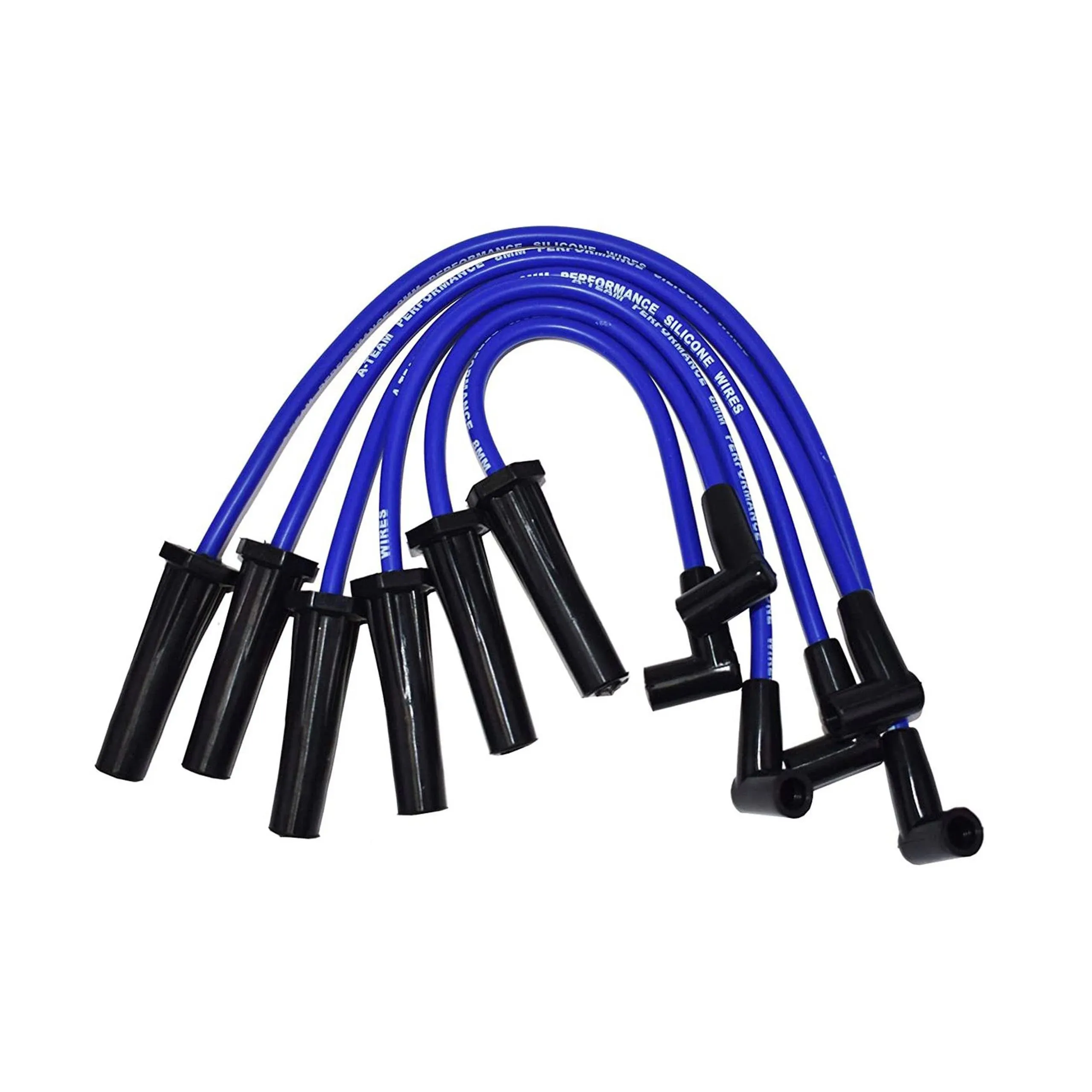 A-Team Performance - 8.0 mm Silicone Spark Plug Wires with Black 90-Degree Boot for HEI Distributor - Compatible with Ford Truck 6 Cylinder 250 300 4.9L Blue