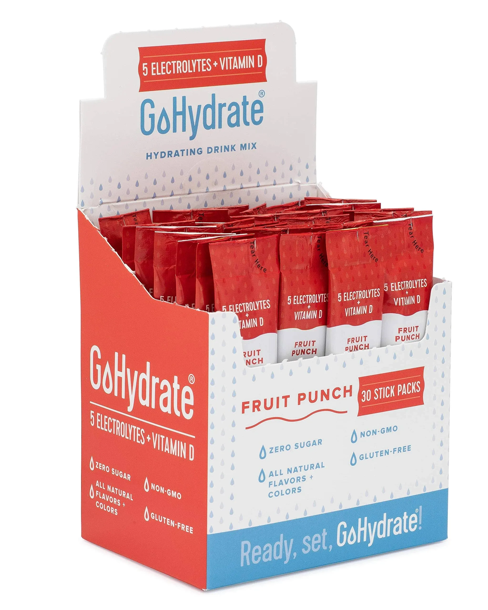 GoHydrate Electrolyte Drink Mix - A Naturally Flavored Sugar Free Hydration Powder (fruit Punch 30 Count (Pack of 1))