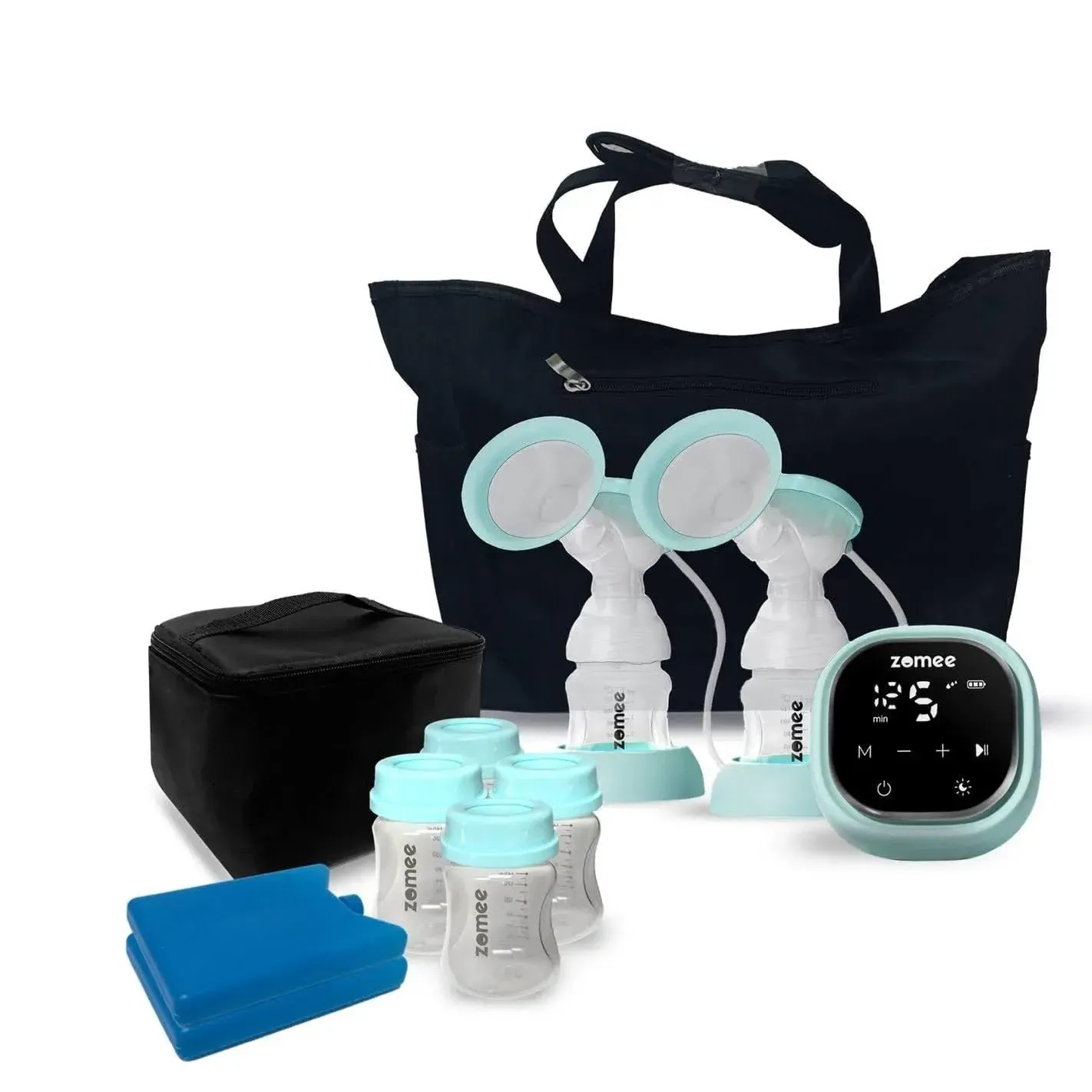 Zomee Z2 Double Electric Breast Pump Includes; Zomee Cleaning Wipes (40 ct) - 9 Modes Expression, Massage, and 2-Phase Modes - Rechargeable and Portable Wearable Breast Pump