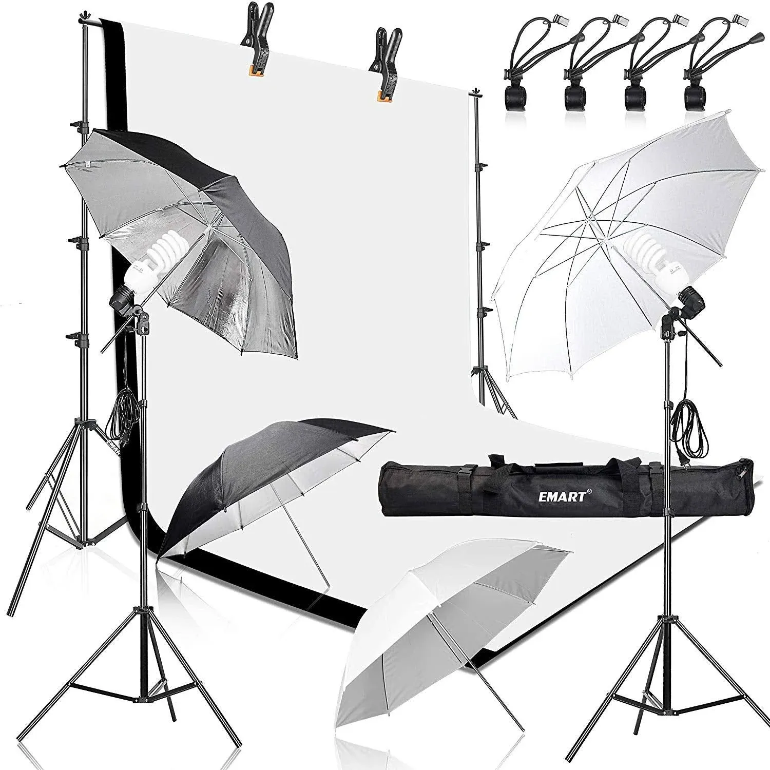 EMART 8.5x10ft Photography Backdrop Kit with 400W 5500K Daylight Umbrella Continuous Lighting Set, Black & White Backgrounds for