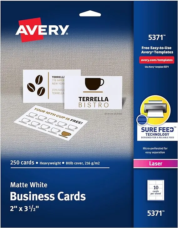 Avery Printable Business Cards, Laser Printers, 250 Cards, 2 x 3.5 (5371)