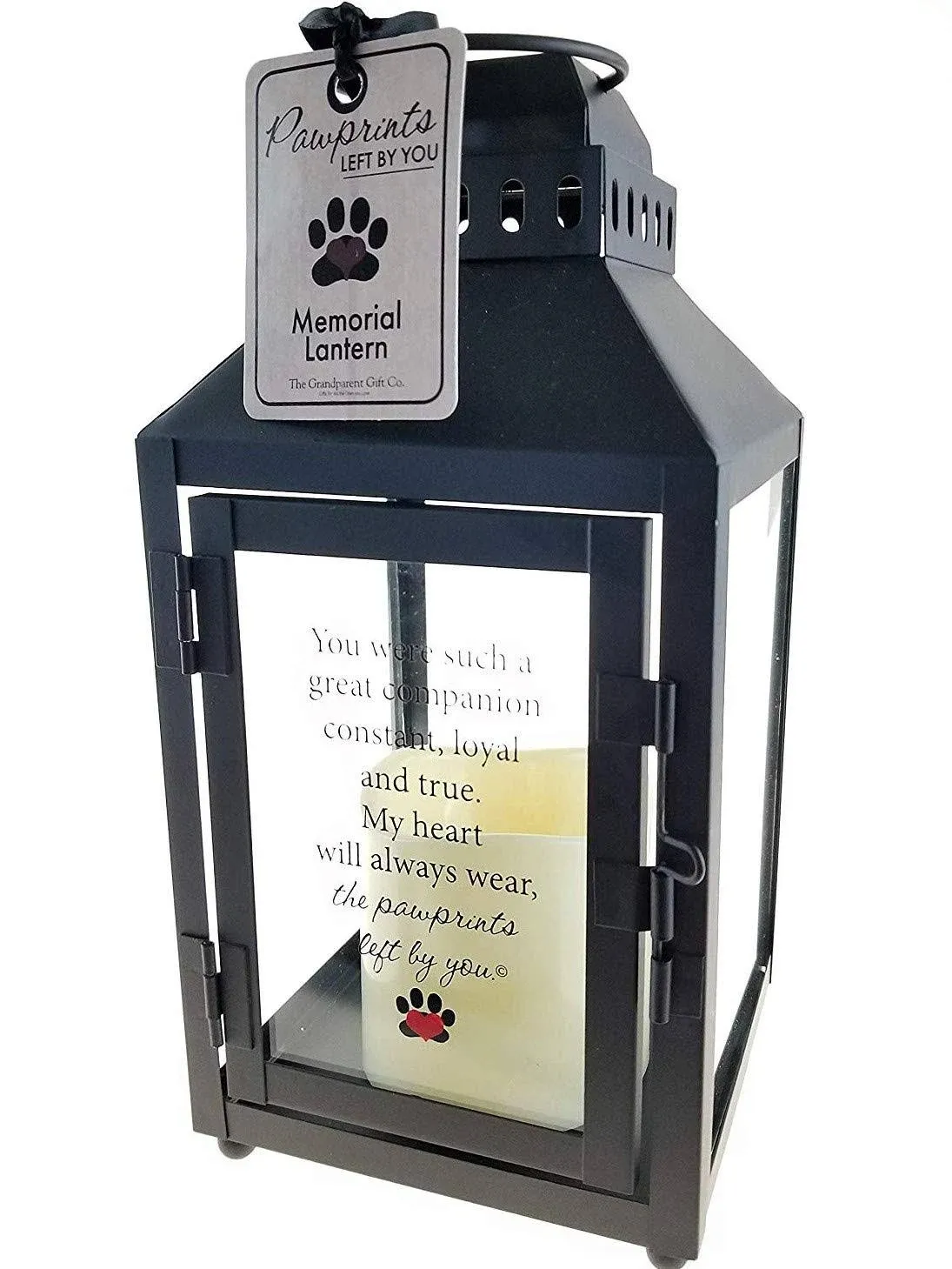 Pawprints Left by You Memorial Gifts Pawprint Metal Lantern, Black