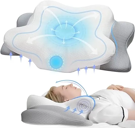 Tektrum Ergonomic Cervical Memory Foam Pillow with Suitable Height/Hollow Design, Orthopedic Contour Pillow for Neck Shoulder Pain, Hypoallergenic case for Side/Back/Stomach Sleepers-Queen Size(054)