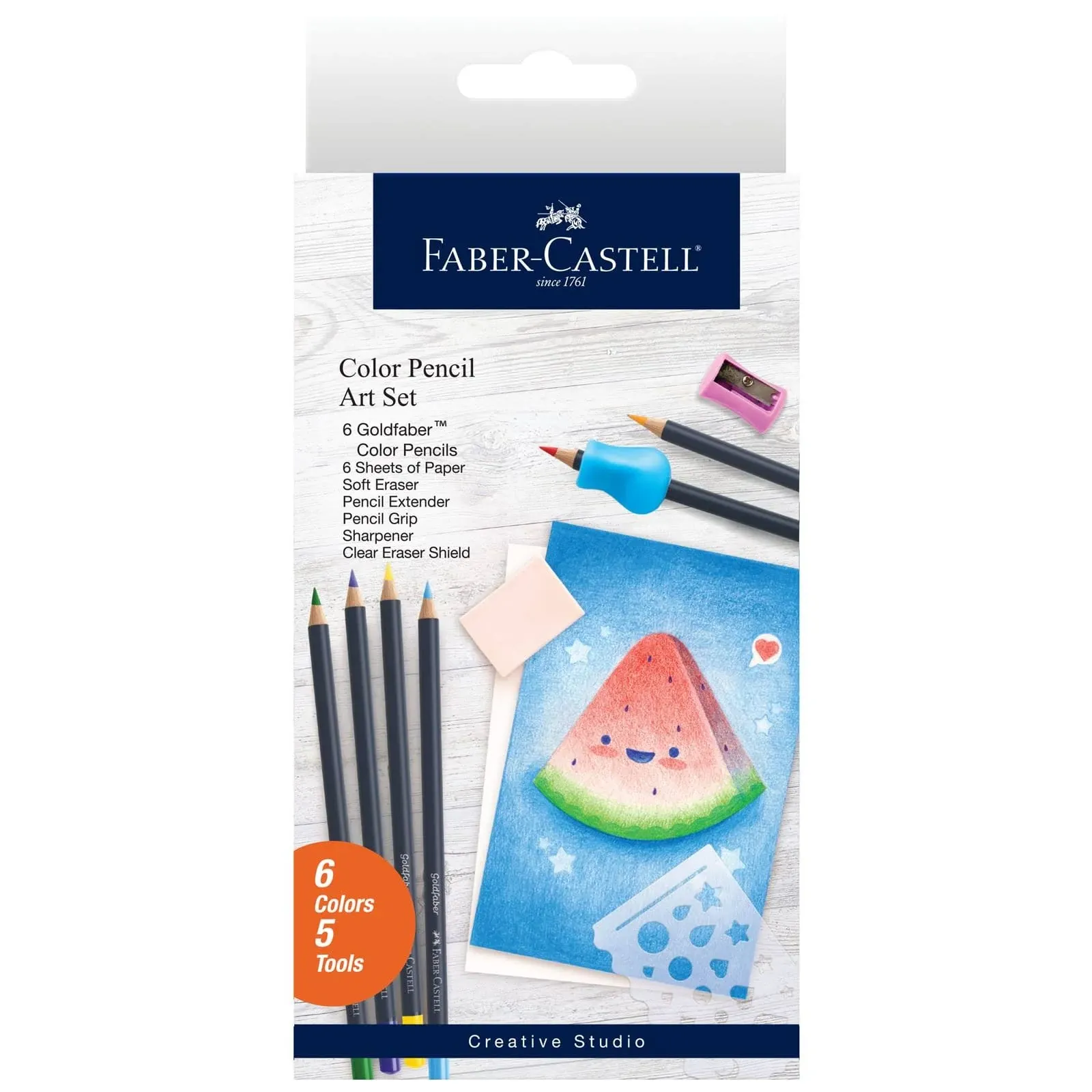 Faber-Castell Colored Pencil Art Set - 6 Coloring Pencils and 5 Drawing Tools, Art Set for Adults