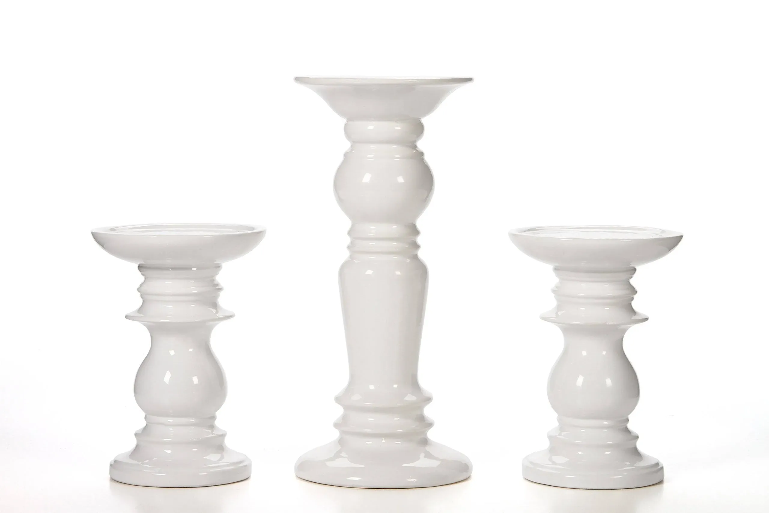 Better Homes and Gardens Ceramic Pillar Candle Holders, Set of 3, White