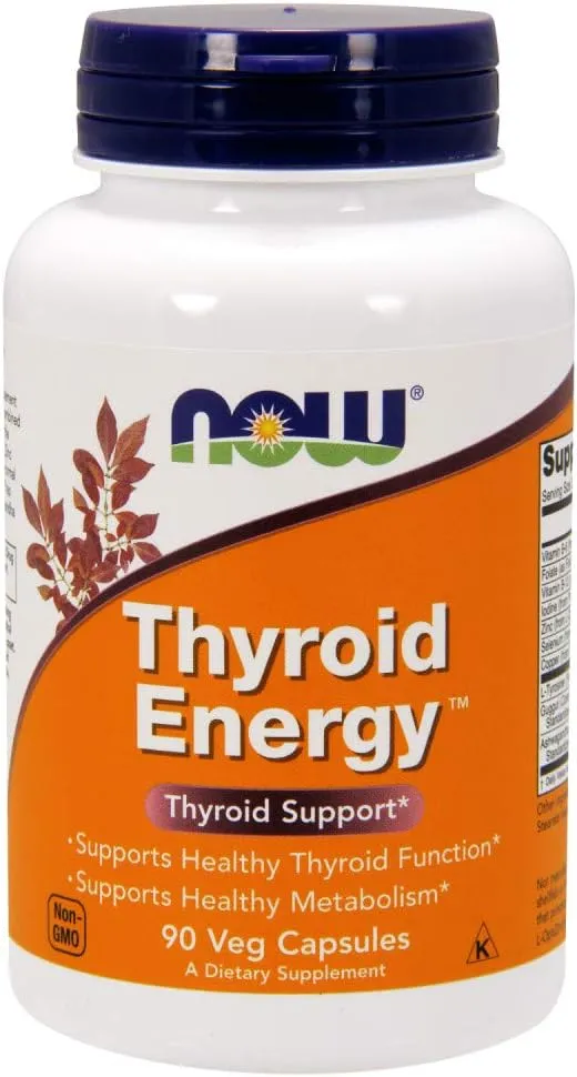 NOW Foods Supplements, Thyroid Energy™, Iodine and Tyrosine plus Selenium, Zinc and Copper, 90 Veg Capsules