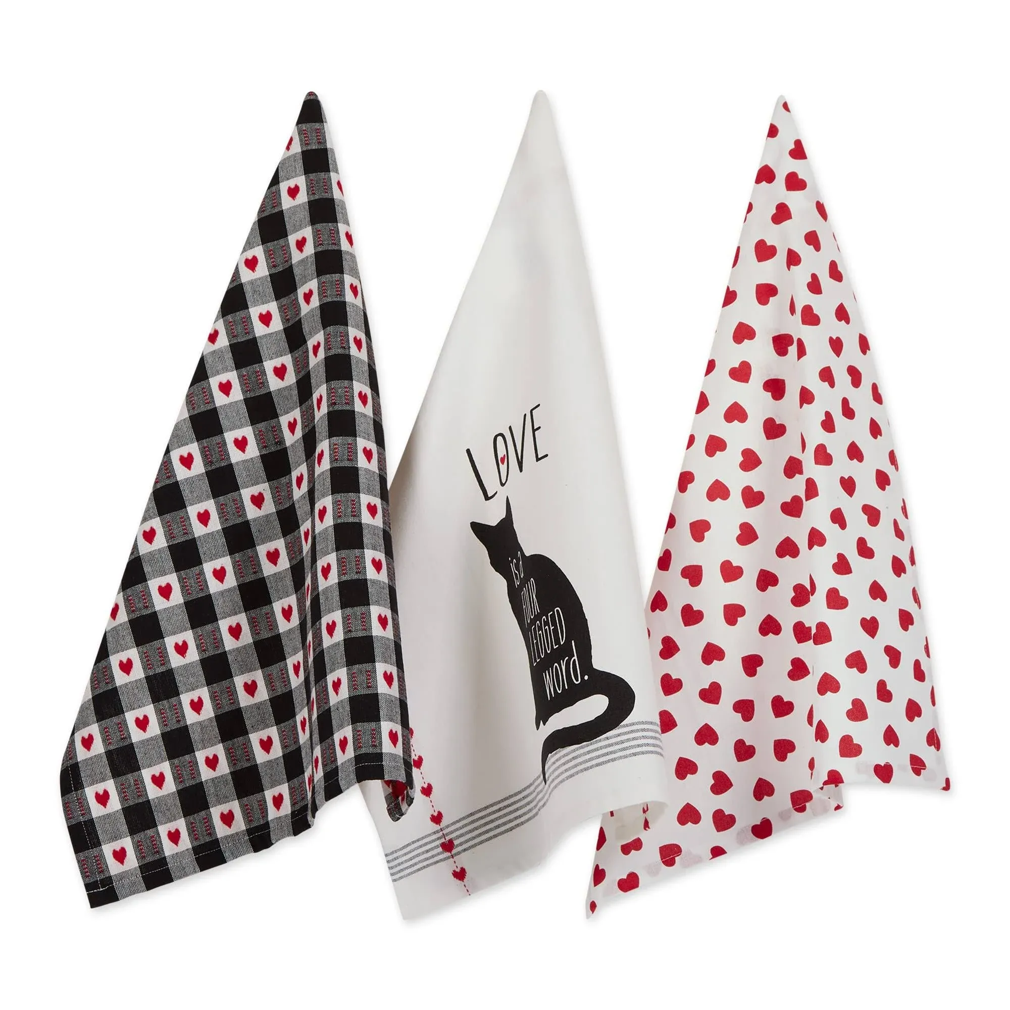  Valentine&#039;s Day Collection Kitchen, Dishtowel Set, 18x28, Cat Love, 3 Piece 