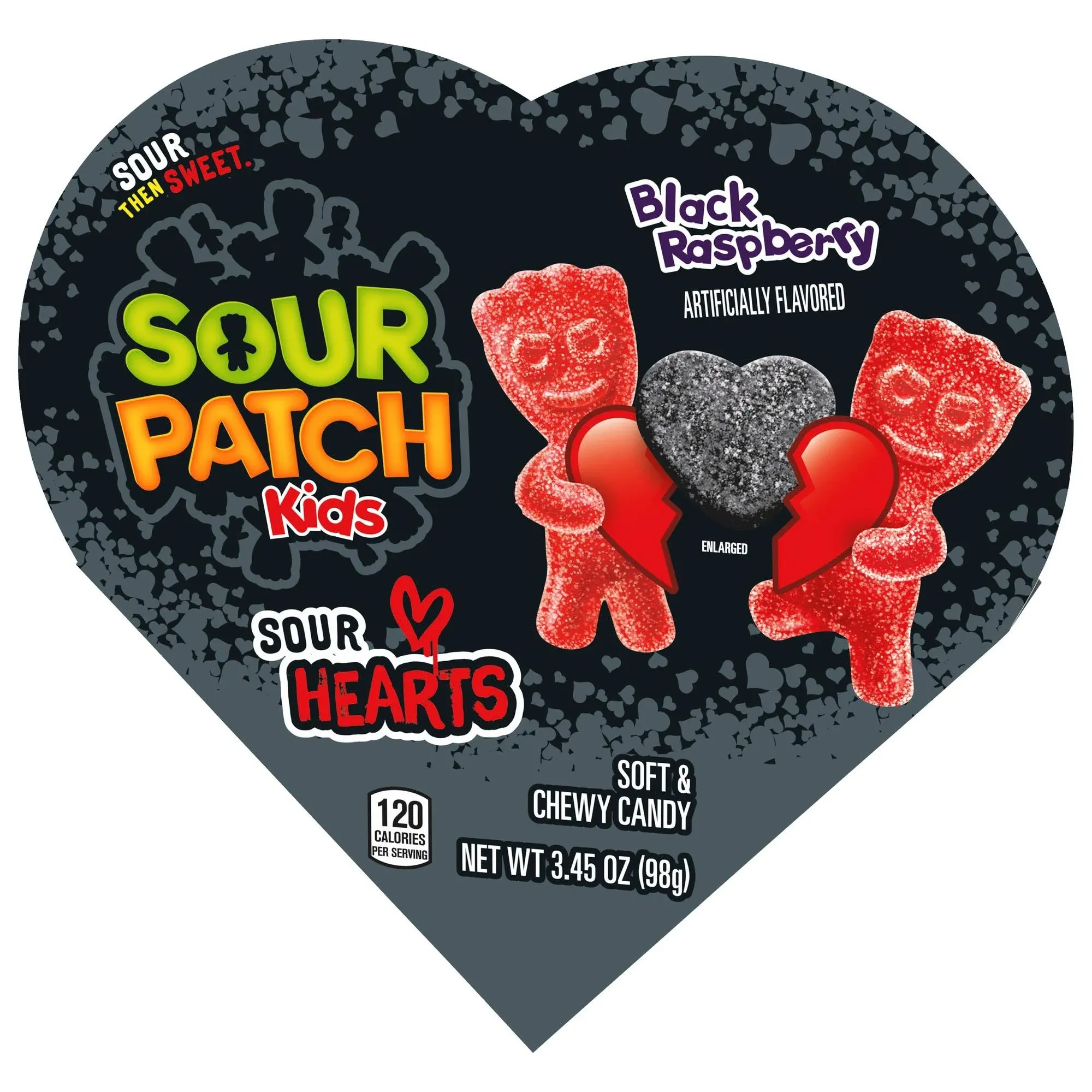 SOUR PATCH KIDS Sour Hearts Black Raspberry Soft & Chewy Candy, Valentines Day Candy, 3.45 oz Heart Shaped Box