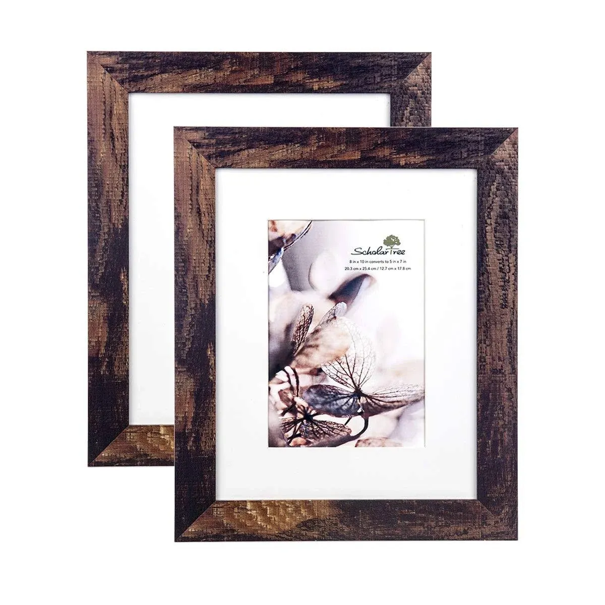 Scholartree Wooden Brown 8x10 Picture Frame 2 Set in 1 Pack can Display 8x10 picture without mat or 5x7 picture with mat