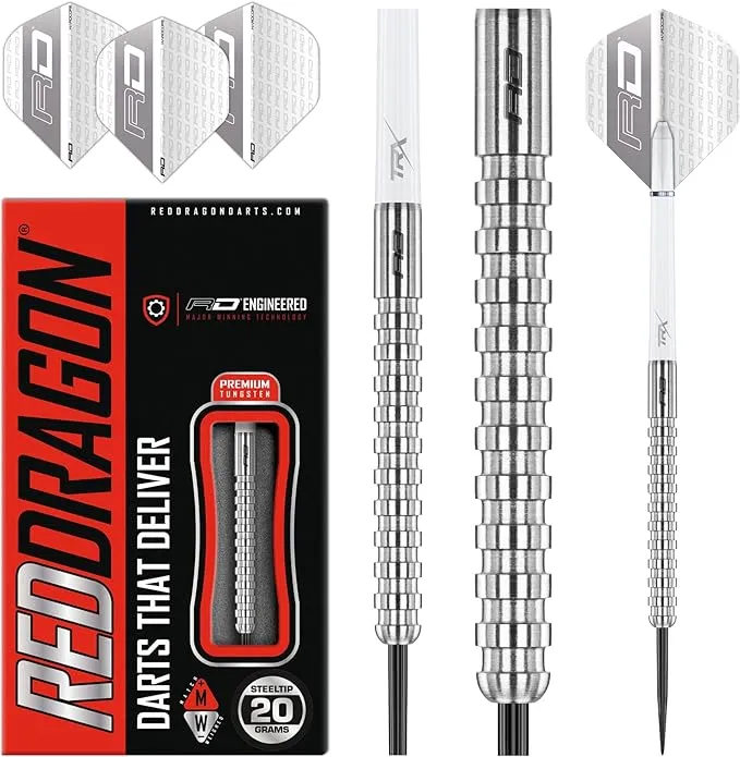 RED DRAGON Javelin Original Tungsten Darts Set with Dart Flights and Dart Shafts (Stems) - Available in 20g, 22g, 24g, 26g